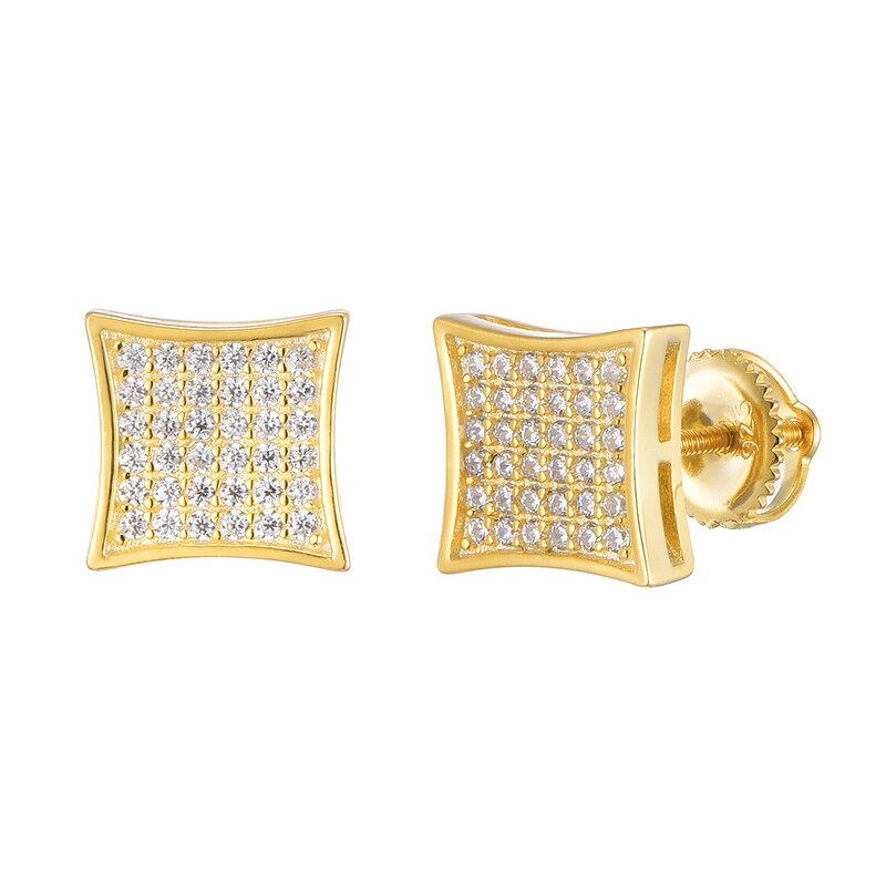 Cubic Zircon Brass Stud Earring Manufacturer - Square Bling Iced Out Full Paved