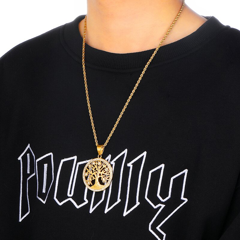 Stainless Steel Tree of Life Pendant Manufacturer - Iced Out Round Charm