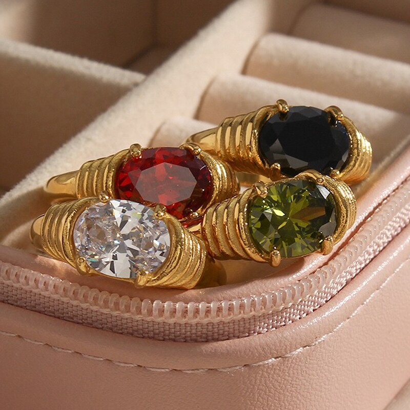 Fashion Jewelry Rings Manufacturer - 18k Gold Plated Statement Stacking Gemstone
