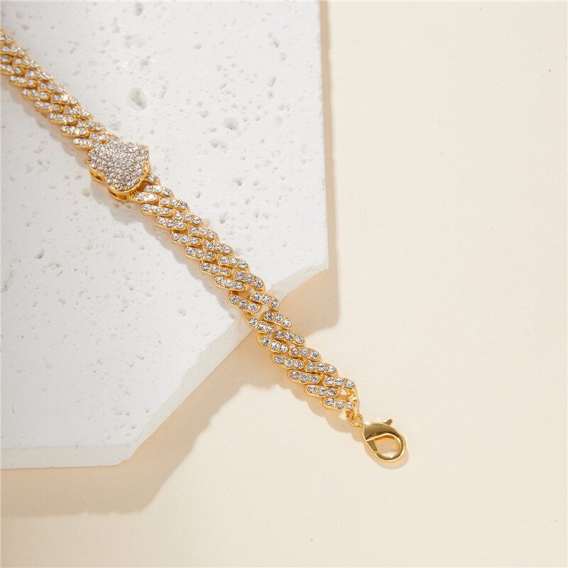 New Style Silver Diamond Anklets Factory - Heart Iced Out Cuban for Women