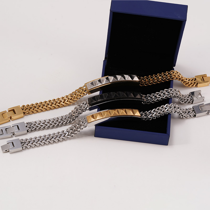 European Fashion Punk Bracelet Manufacturer - Hip-Hop Denim Titanium Steel Geometric