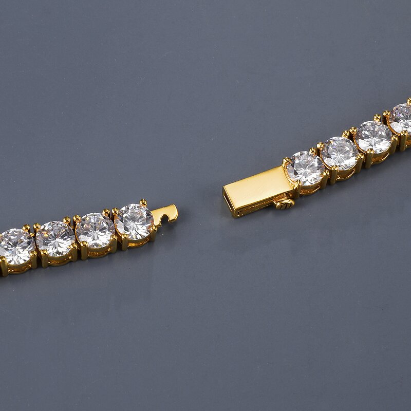 White Gold Tennis Chain Bracelet Manufacturer - 3-5mm Round Cut Iced Out CZ