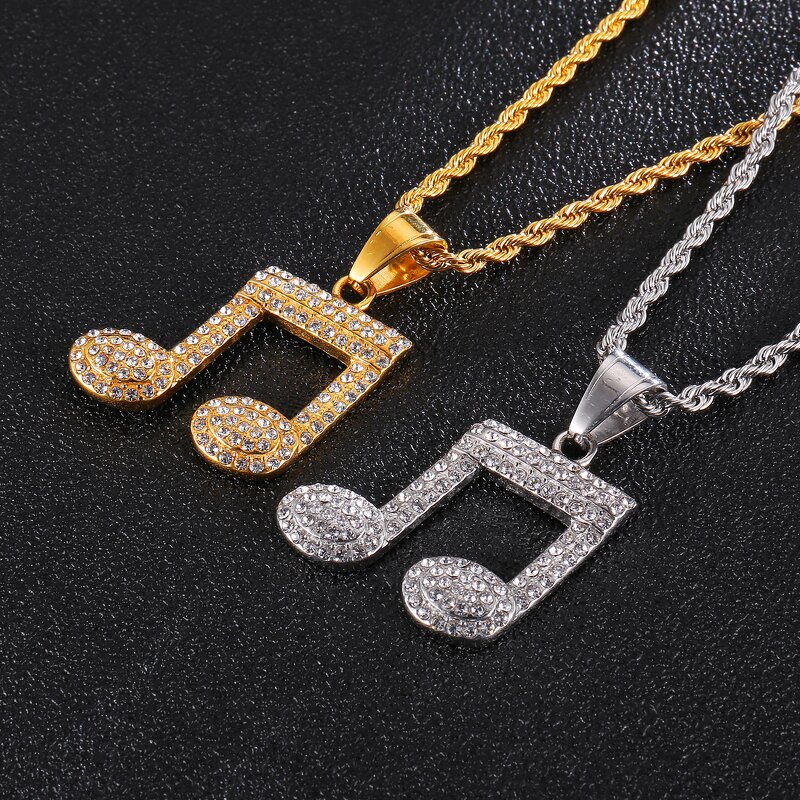 Stainless Steel Music Note Pendant Factory - Micro Paved Iced Out for Men Women