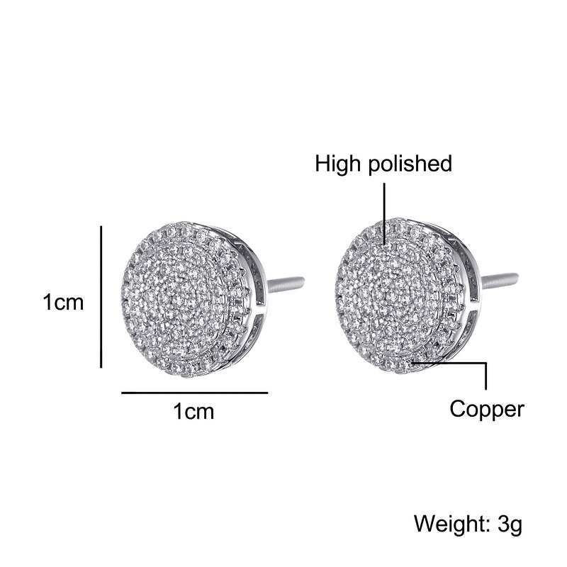 Cubic Zircon Brass Stud Earring Factory - Round Bling Iced Out Full Paved