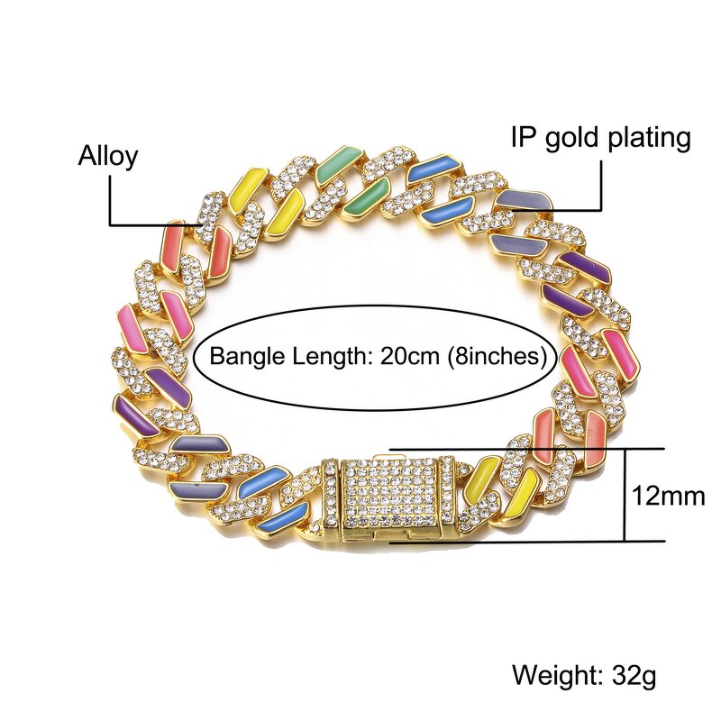 Hip Hop Cuban Chain Set Manufacturer - 12mm Prong Alloy Iced Out Crystal