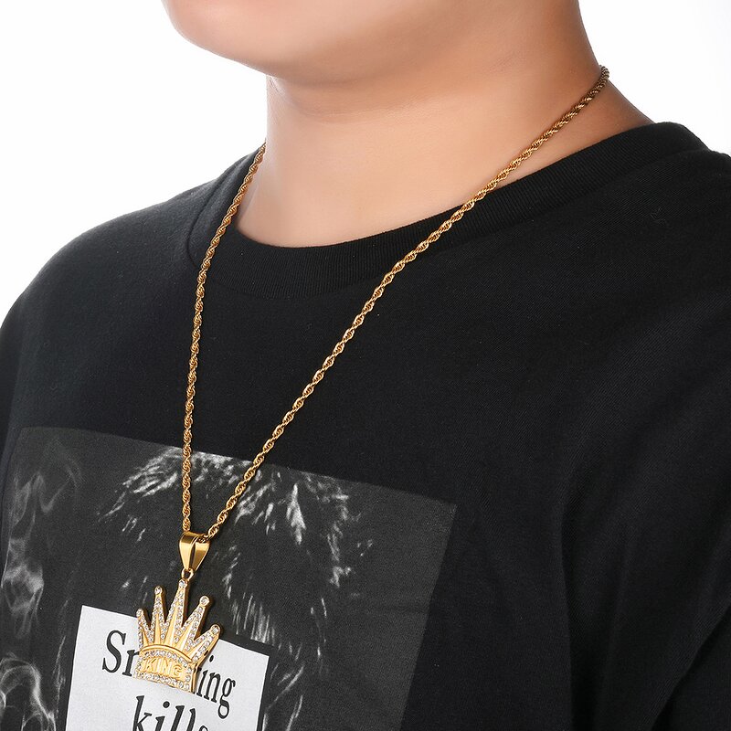 Stainless Steel Crown Pendant Factory - KING Hip Hop Necklace for Men