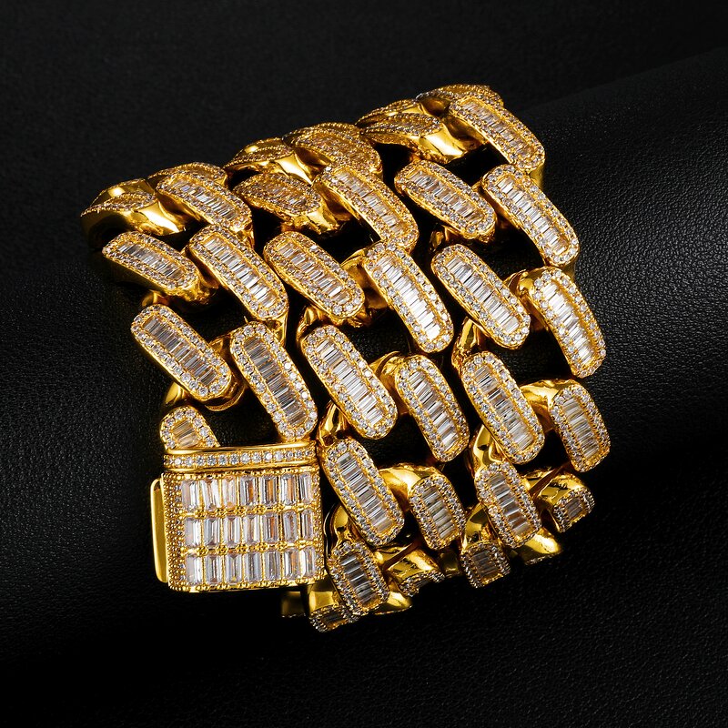 Cuban Link Chain Bracelet Factory - Rapper Style 19mm Baguette Cuban Chain
