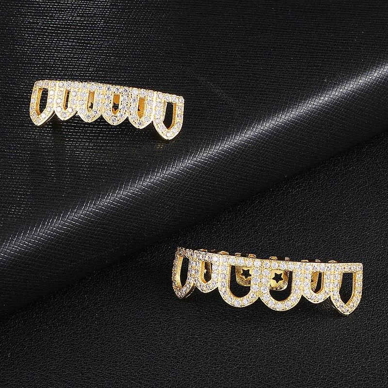 Double Zirconia Caps Grillz Factory - Two Teeth Top for Men Rapper Wholesale
