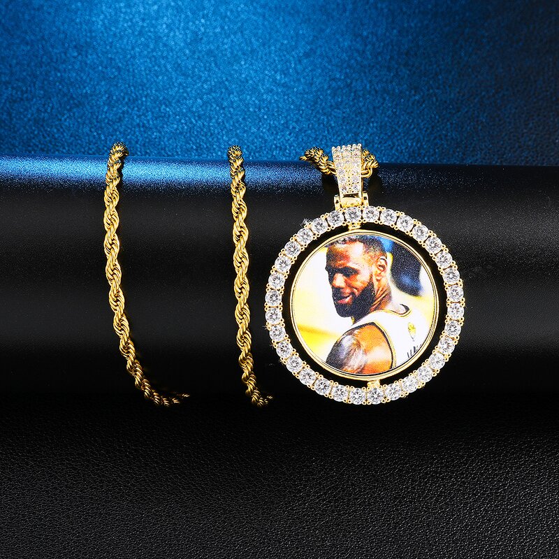 Hip Hop Jewelry Memory Medallions Necklace Factory - Two Side Rotary Heart Custom