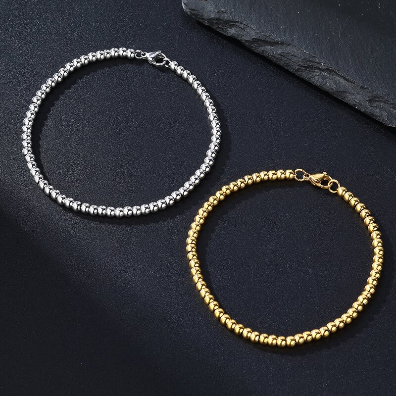 Fashion Beaded Bracelets Manufacturer - Non Tarnish Gold Plated 4mm Bead