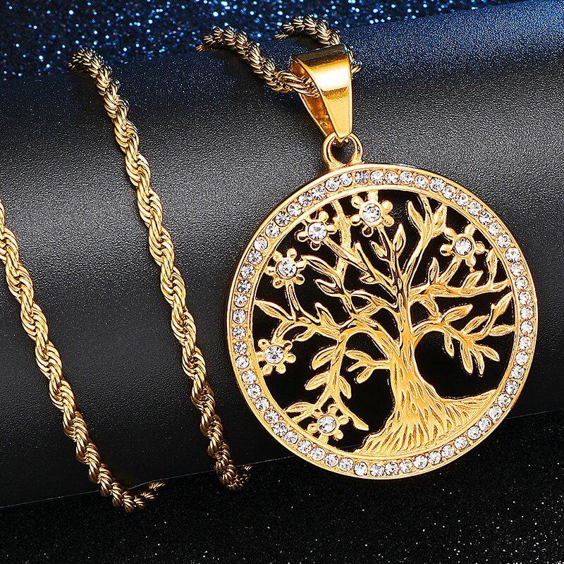 Stainless Steel Tree of Life Pendant Manufacturer - Iced Out Round Charm