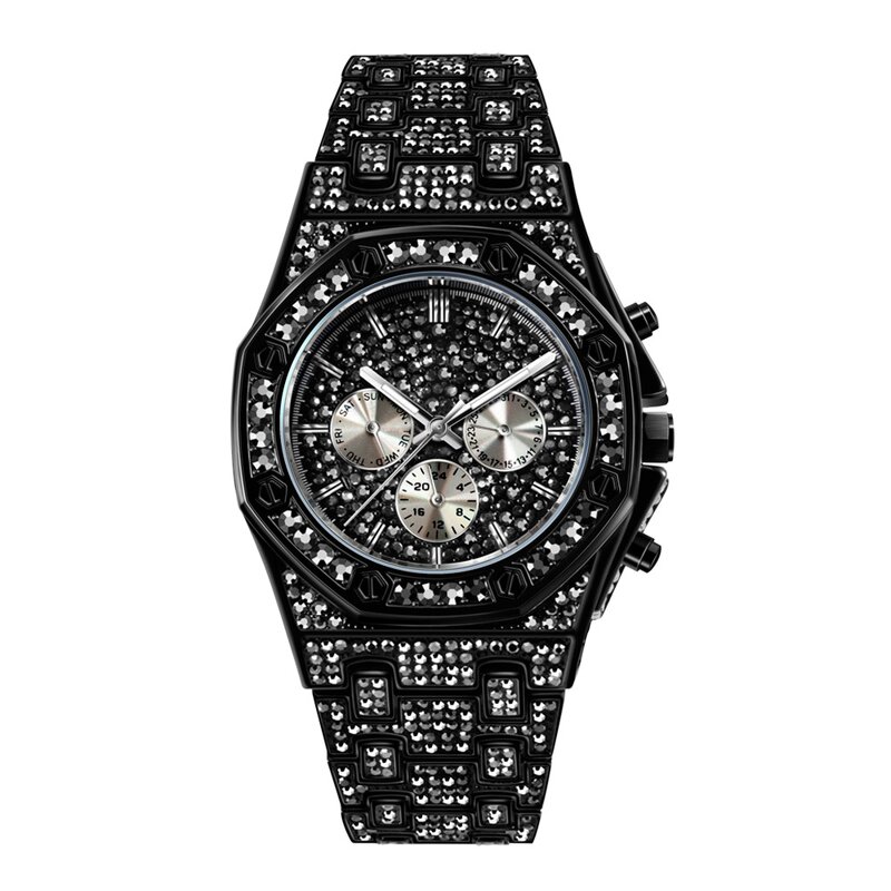 Iced Out CZ Crystal Watch Factory - Stainless Steel Diamond Bezel White Gold