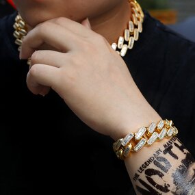 Cuban Link Chain Bracelet Factory - Rapper Style 19mm Baguette Cuban Chain