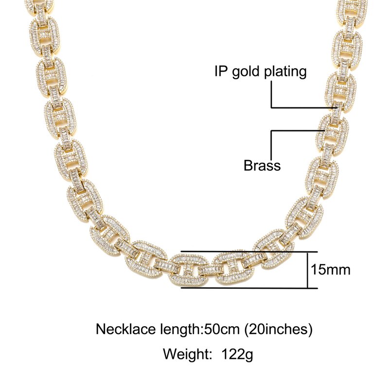 Sustainable Luxury Jewelry Set Factory - 15mm Baguette Mariner Cuban Chain