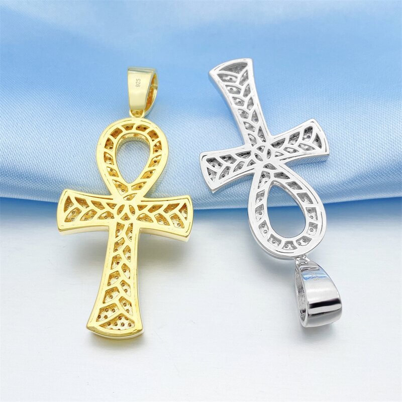925 Silver Vermeil Necklace Set Manufacturer - Ankh Pendant Moissanite Tennis Chain