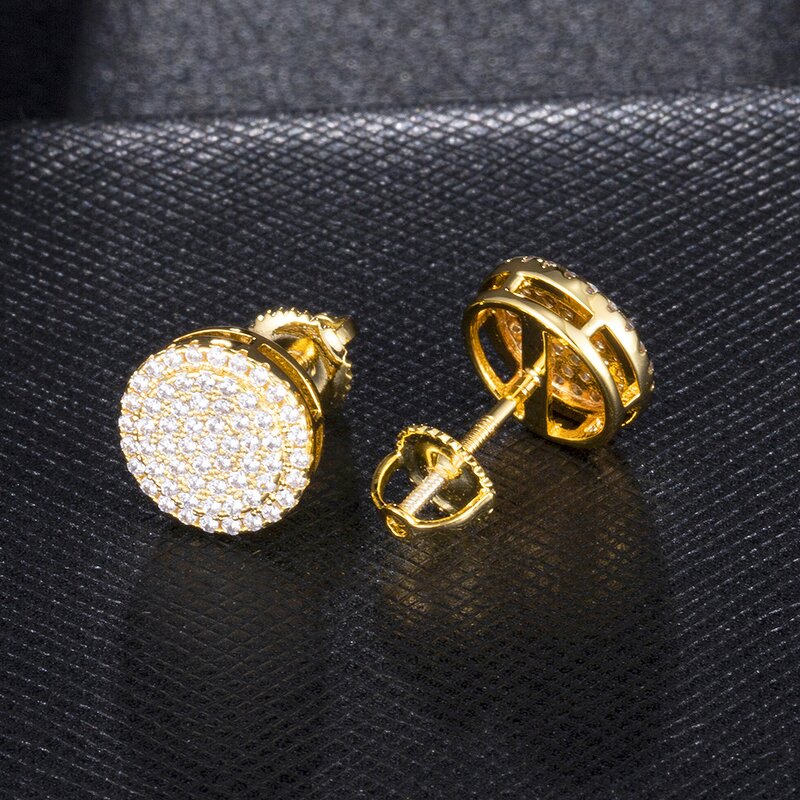 Cubic Zircon Brass Stud Earring Factory - Round Bling Iced Out Full Paved