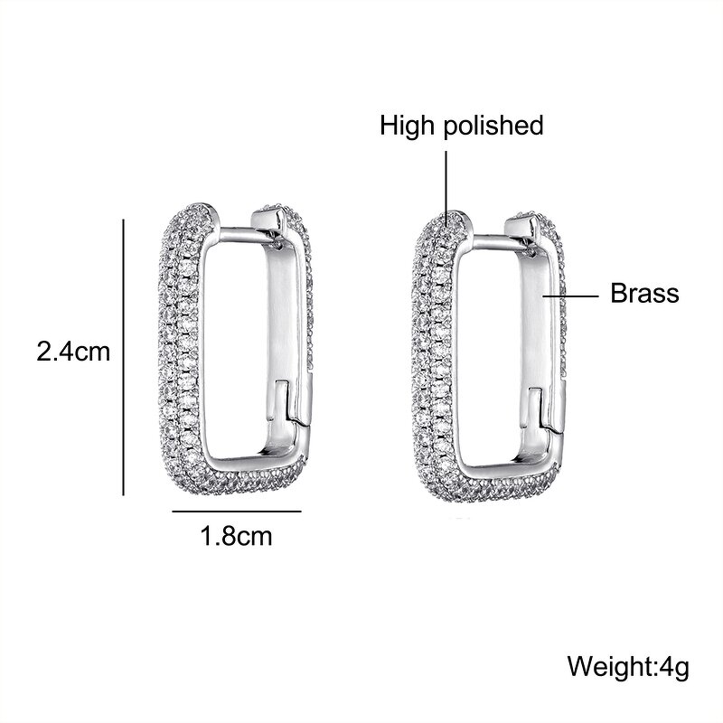 Hip Hop Jewelry Hook Earring Manufacturer - Zircon Square Gold Plated Stud