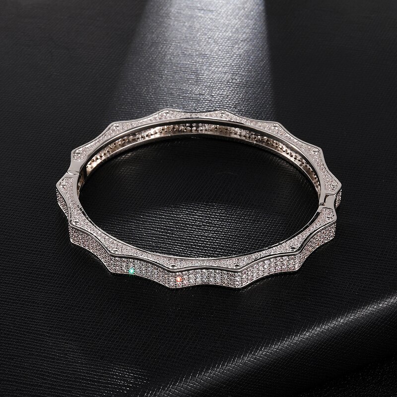 Iced Out Wave Cuff Bangle Factory - CZ Zircon Plated Hip Hop Luxury