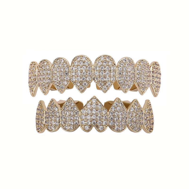 Mouth Grillz Factory - 14K White Gold Plated Iced Cubic Zirconia Teeth