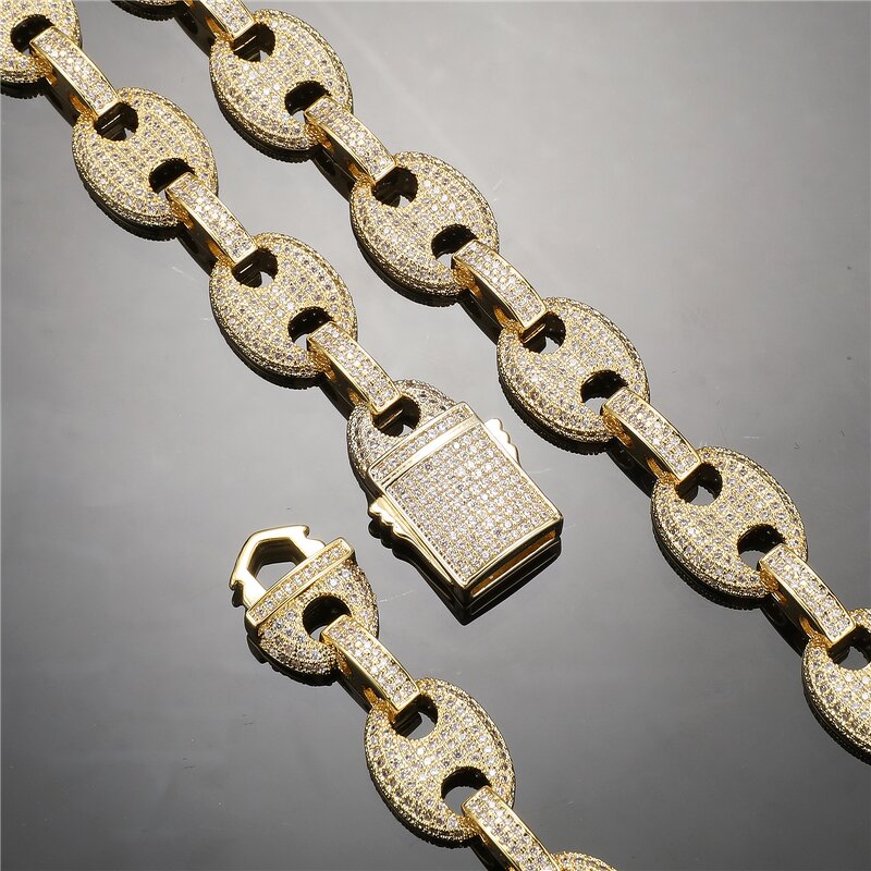 Hip Hop Jewelry Baguette Cuban Chain Set Factory - 12mm Coffee Bean Cuban Chain