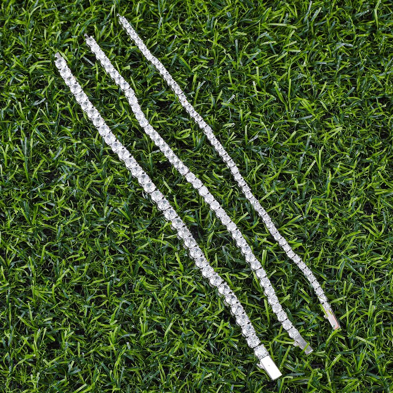 White Gold Tennis Chain Bracelet Manufacturer - 3-5mm Round Cut Iced Out CZ