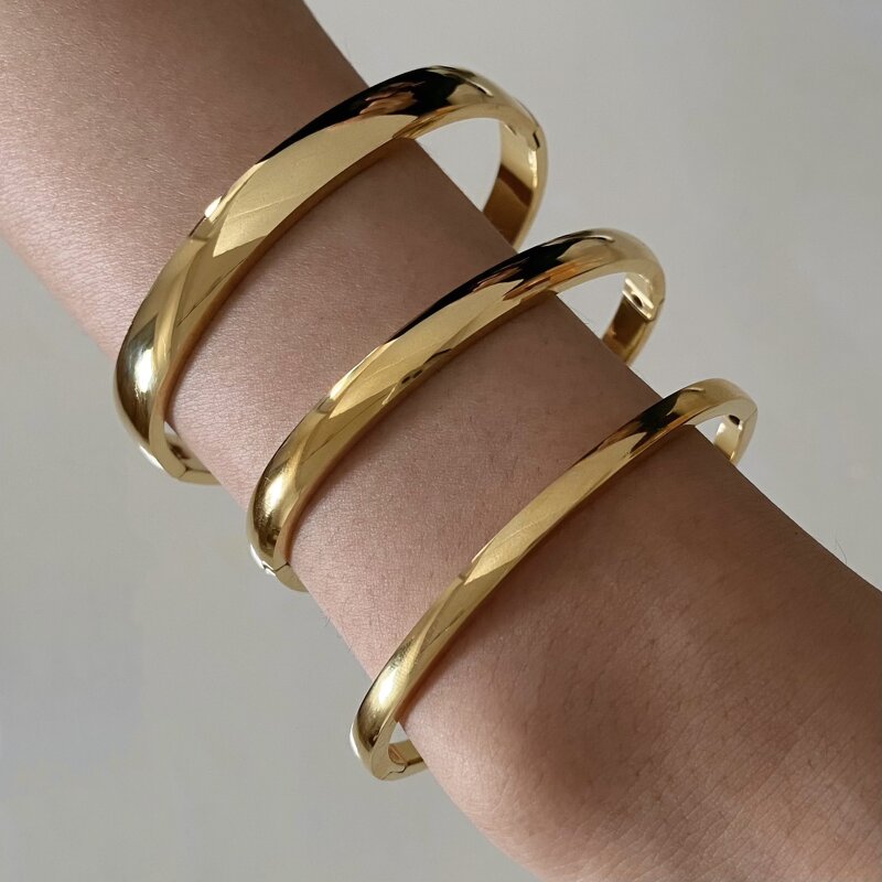 Waterproof Cuff Bracelet Factory - 4-8mm 18K Gold Plated Stainless Steel Chunky