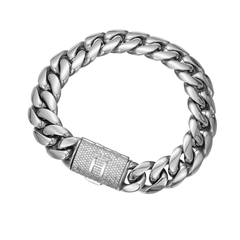 Custom Titanium Curb Cuban Chain Factory - 14mm Miami Stainless Steel with CZ