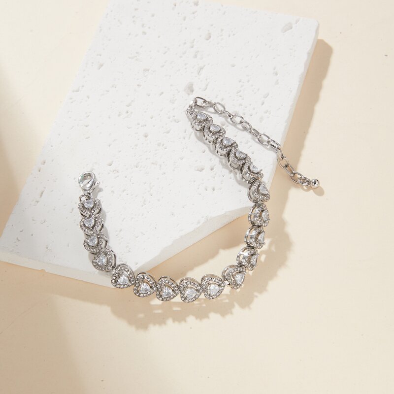 Summer Icy Silver Diamond Anklets Manufacturer - Cuban Heart Cluster Gemstone