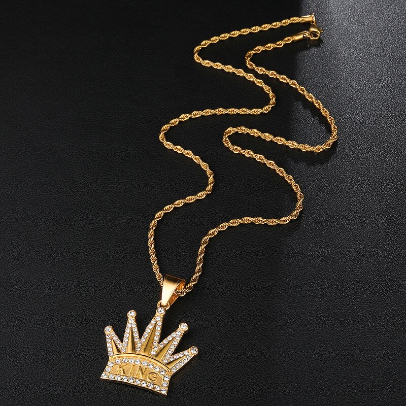 Stainless Steel Crown Pendant Factory - KING Hip Hop Necklace for Men