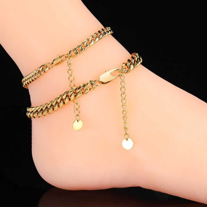 Hip Hop Gold Plated Anklet Factory - 6-8mm Stainless Steel Miami Adjustable