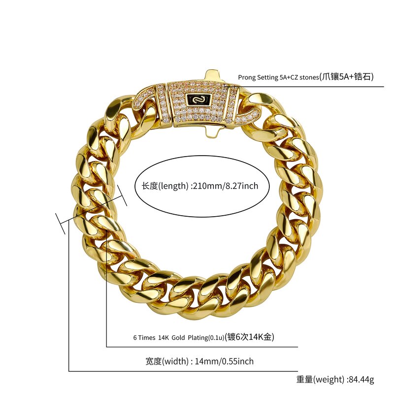 Hiphop Cuban Bracelet Necklace Manufacturer - 6-14mm 18k Gold Plated Stainless Steel