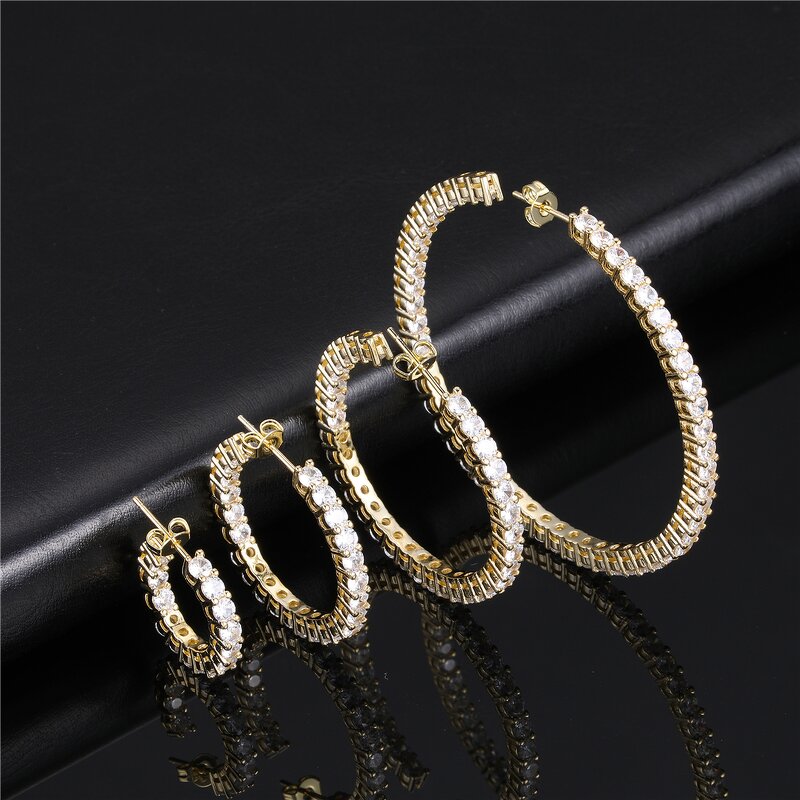 Gold Plated Hoop Diamond Earrings Factory - Iced Out Zircon Diamond Paved