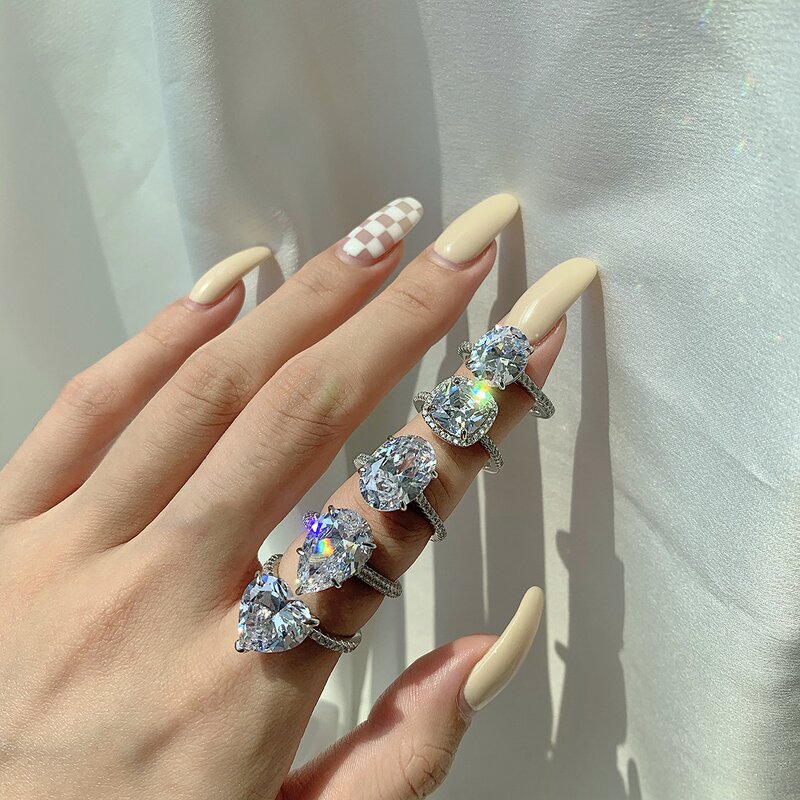 Rhodium Plated Iced Out Luxury Ring Factory - 5A CZ Zircon Heart Diamond Wedding