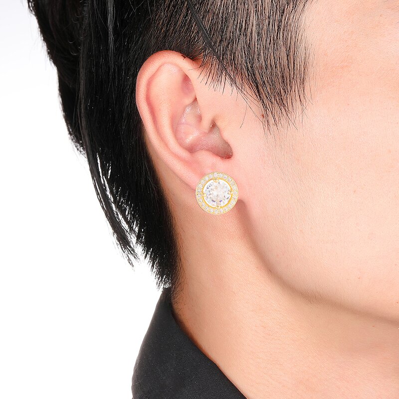 Cubic Zircon Brass Stud Earring Factory - Round Hip Hop Bling Iced Out Full Paved