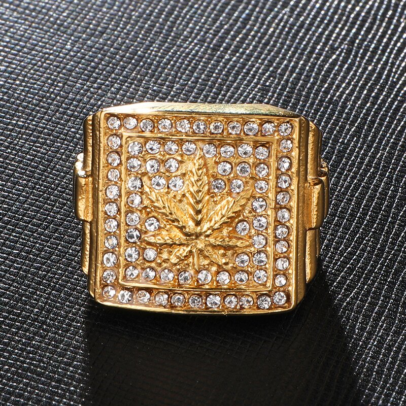 Stainless Steel Weed Maple Leaf Ring Factory - Iced Out Hip Hop for Men