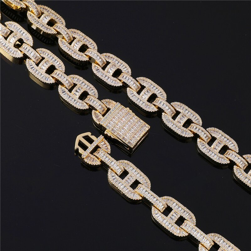 Sustainable Luxury Jewelry Set Factory - 15mm Baguette Mariner Cuban Chain