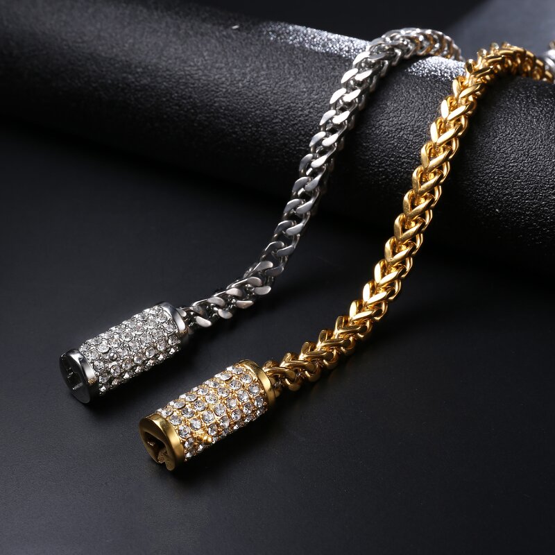 Iced Out Clasp Bracelet Manufacturer - 316L Stainless Steel Franco Chain