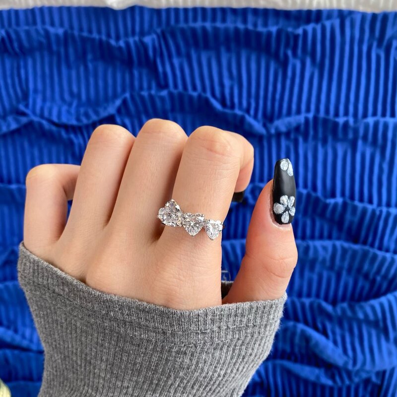 Iced Out Luxury Jewelry Ring Manufacturer - 8A CZ Zirconia Triple Heart Cut