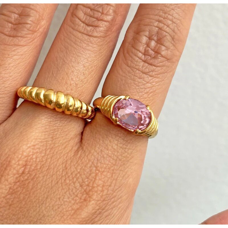 Fashion Jewelry Rings Manufacturer - 18k Gold Plated Statement Stacking Gemstone