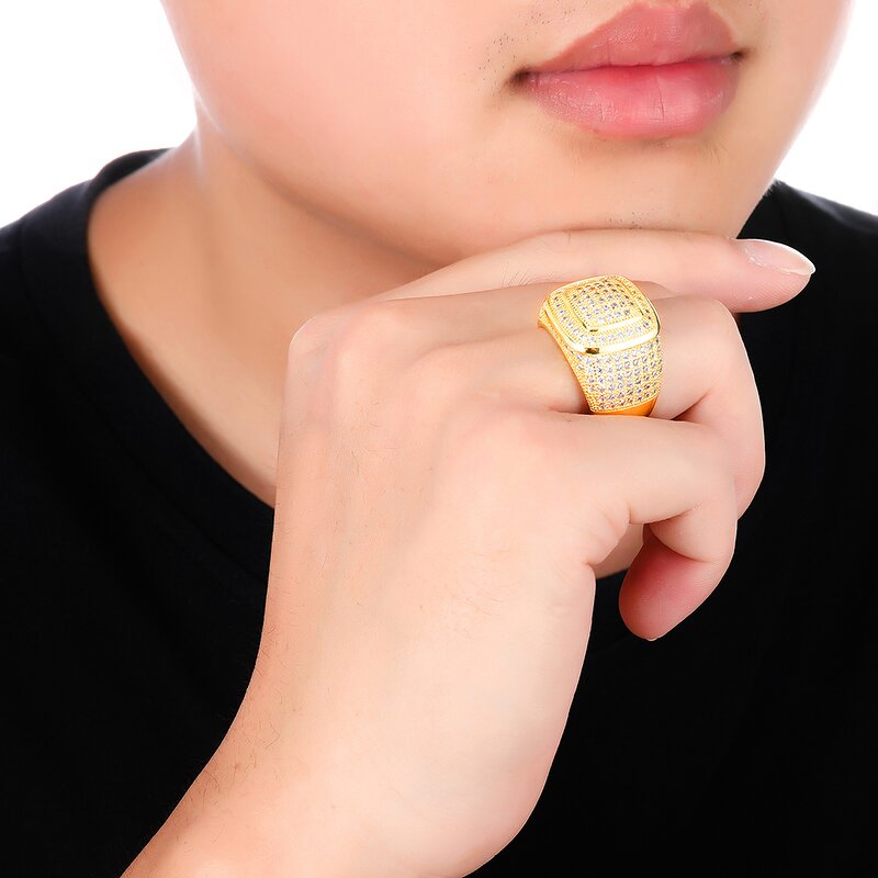 Brass Square Hip Hop Ring Manufacturer - Iced Out for Men Fashion Jewelry