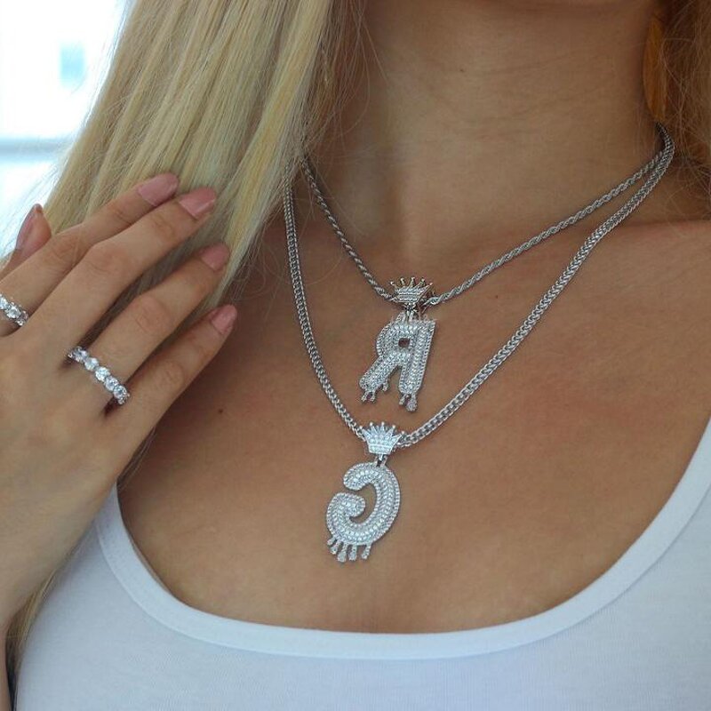 Hip Hop Jewelry Alphabet Pendant Manufacturer - Iced Out CZ A-Z Single Crown Bail