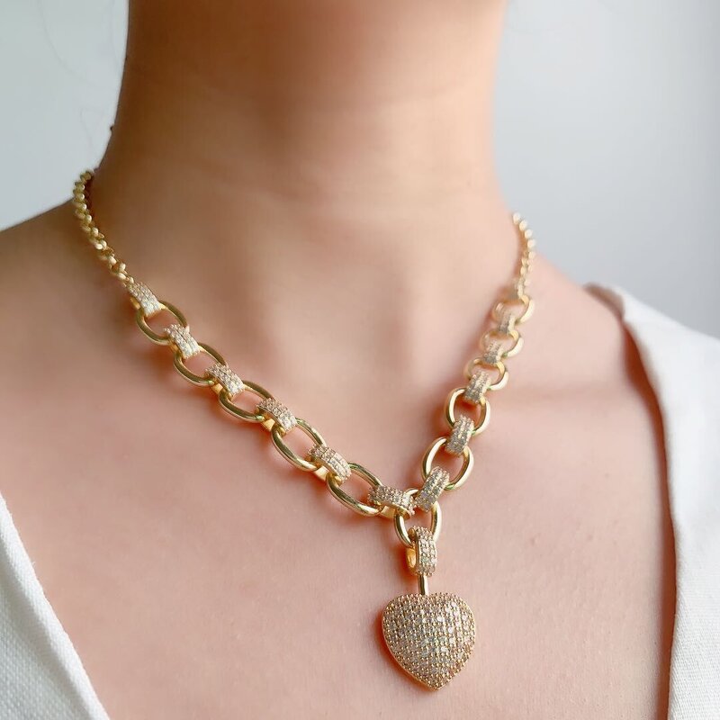 Eco-friendly Hip-hop Jewelry Set Factory - Iced Out Heart Pendant Necklace Bracelet