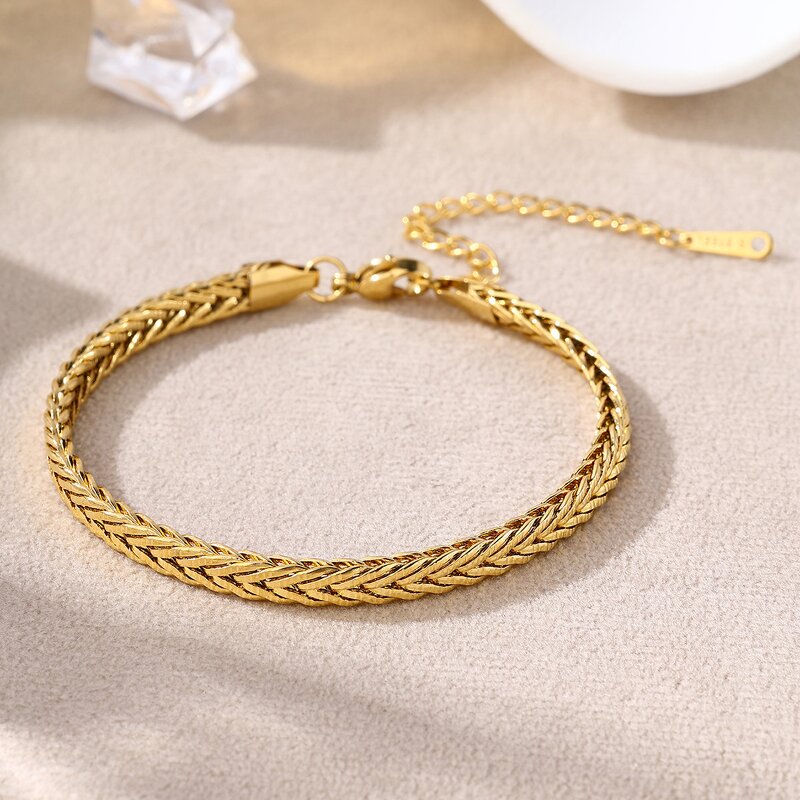 Luxury Bracelets Jewelry Factory - 316L Stainless Steel 18K Gold Plated Braided