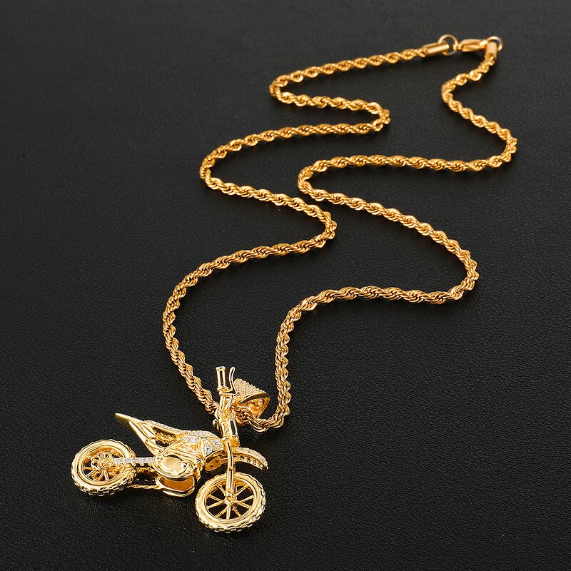 Brass Motorcycle Pendant Manufacturer - Iced Out Hip Hop Necklace for Men