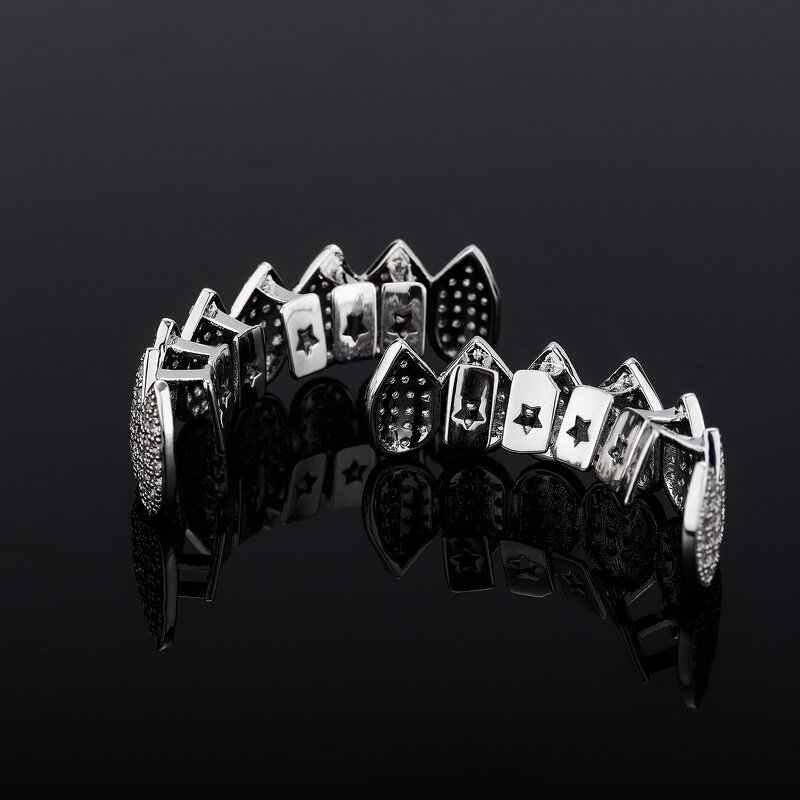 Mouth Grillz Factory - 14K White Gold Plated Iced Cubic Zirconia Teeth