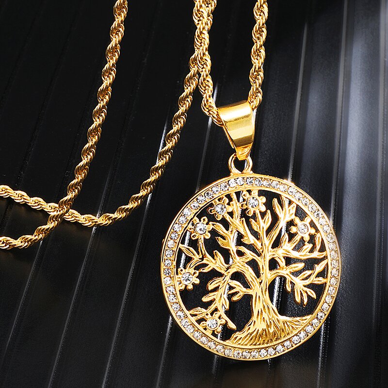 Stainless Steel Tree of Life Pendant Manufacturer - Iced Out Round Charm