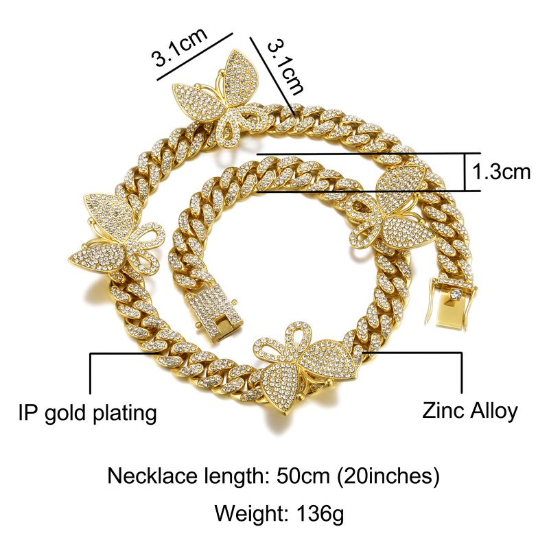 Butterfly Necklace Jewelry Set Factory - 13mm Alloy Choker Bracelet Hip Hop