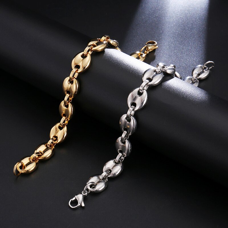 Stainless Steel Coffee Beans Bracelet Factory - 8-13mm Link Chain for Men Fashion