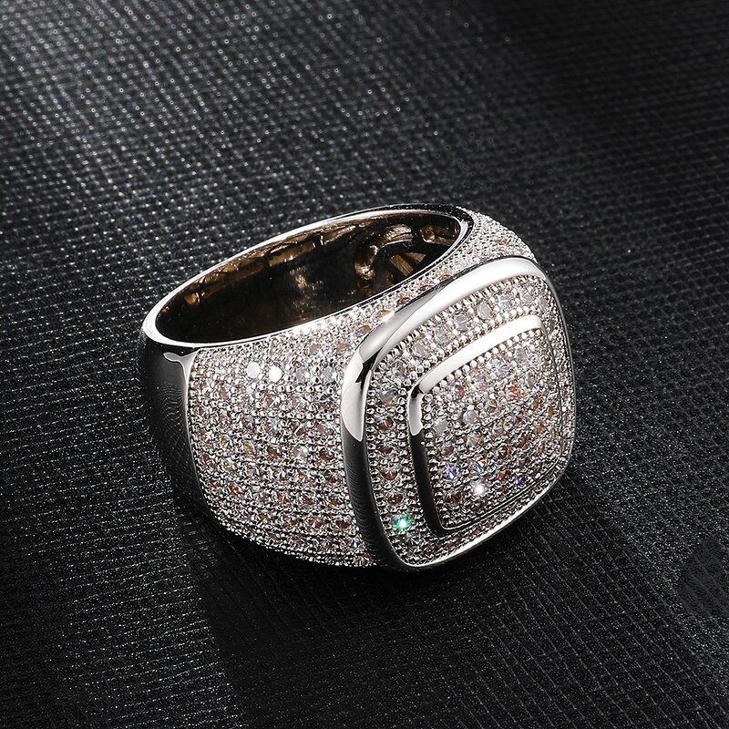 Brass Square Hip Hop Ring Manufacturer - Iced Out for Men Fashion Jewelry