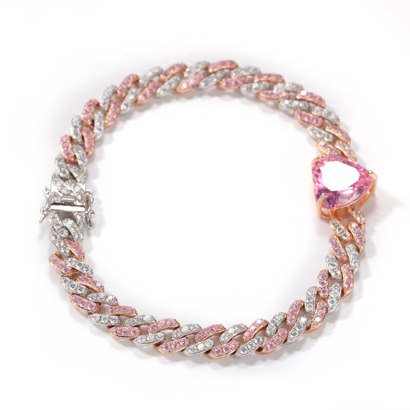 Summer Icy Pink Diamond Anklets Manufacturer - Rose Gold Cuban Heart Gemstone